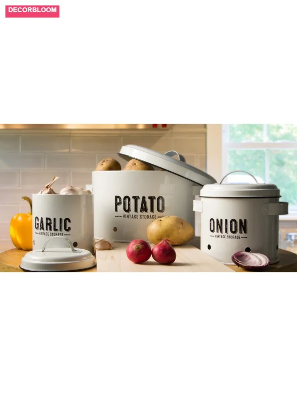 Metal Potato Onion Garlic Storage Bin Set with Ventilation Holes